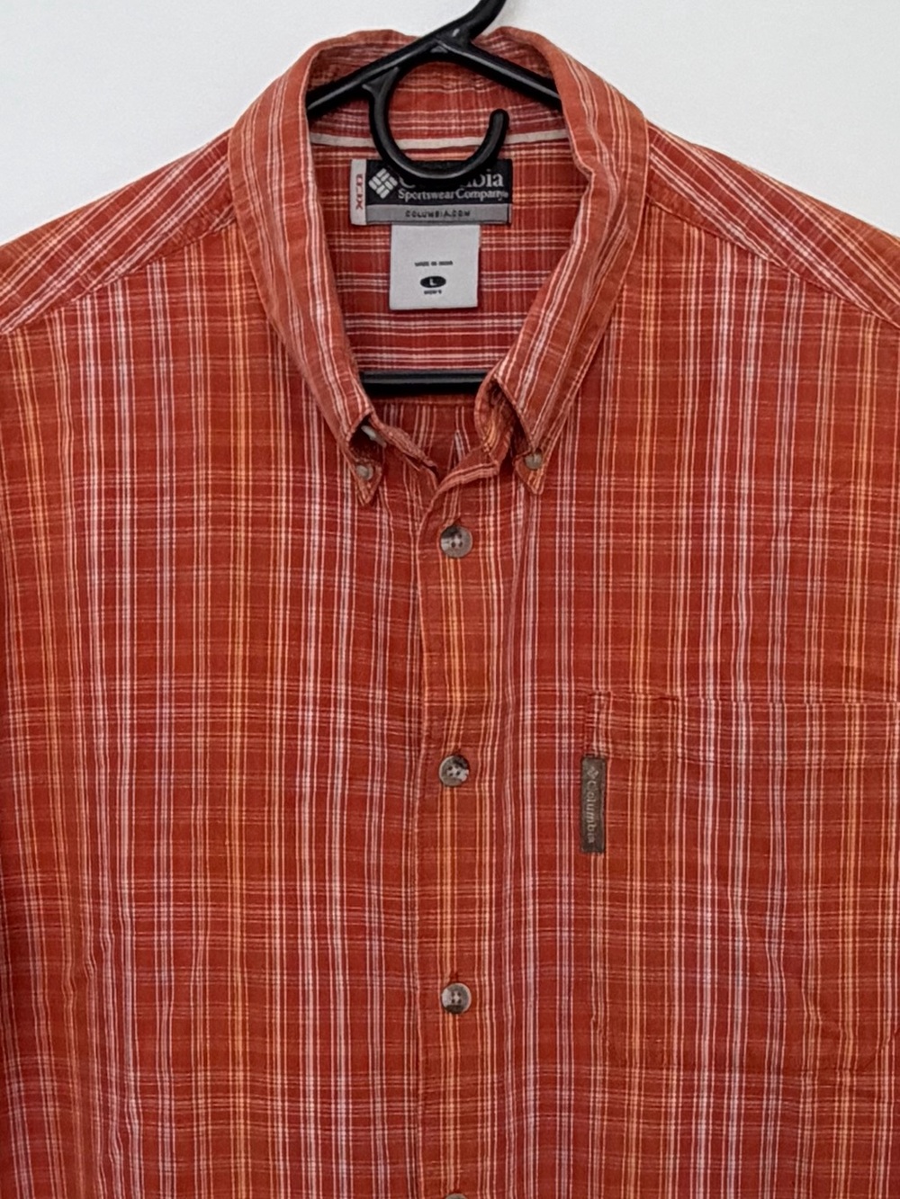 Columbia Sportswear Orange Short Sleeve Button-Up Shirt Sz Large